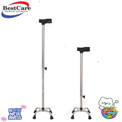 Gậy Chống 4 Chân Điều Chỉnh Chiều Cao 80-98cm Inox Dành Cho Người Già - Bền Bỉ Chắc Chắn Hỗ Trợ Đi Lại