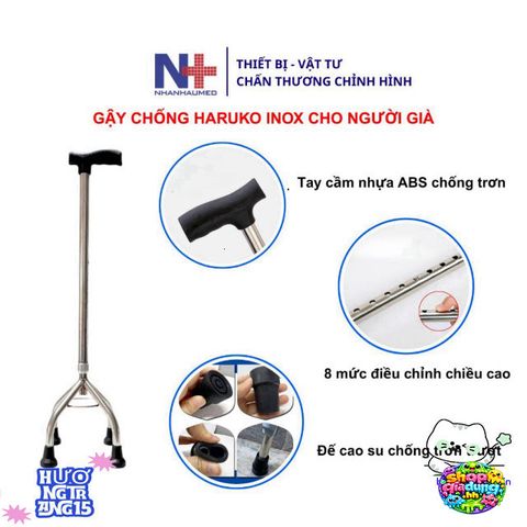Gậy Inox Haruko 3/4 Chân Điều Chỉnh Cao 70-90cm Cho Người Cao Tuổi - Gậy Hỗ Trợ Đi Lại An Toàn và Tiện Lợi