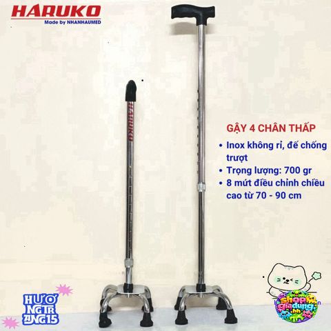 Gậy Inox Haruko 3/4 Chân Điều Chỉnh Cao 70-90cm Cho Người Cao Tuổi - Gậy Hỗ Trợ Đi Lại An Toàn và Tiện Lợi