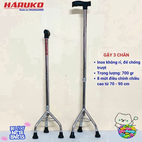 Gậy Inox Haruko 3/4 Chân Điều Chỉnh Cao 70-90cm Cho Người Cao Tuổi - Gậy Hỗ Trợ Đi Lại An Toàn và Tiện Lợi