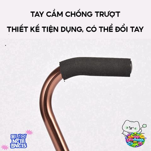 Gậy Chống 4 Chân Nhôm Điều Chỉnh 67-90cm Hỗ Trợ Người Cao Tuổi - Cứng Cáp, An Toàn Dùng Đi Lại