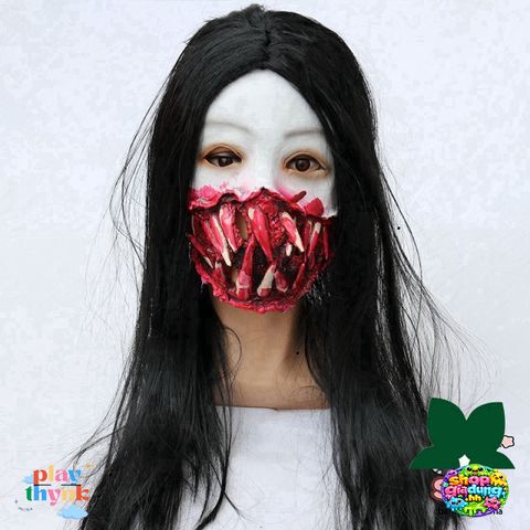Mặt Nạ Halloween Tóc Bạc Máu - Mặt Nạ Hóa Trang Kinh Dị Dài Tóc Trắng Zombie Cho Tiệc Halloween, Trung Thu, Lễ Hội