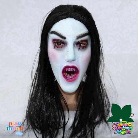 Mặt Nạ Halloween Tóc Bạc Máu - Mặt Nạ Hóa Trang Kinh Dị Dài Tóc Trắng Zombie Cho Tiệc Halloween, Trung Thu, Lễ Hội