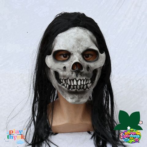 Mặt Nạ Halloween Tóc Bạc Máu - Mặt Nạ Hóa Trang Kinh Dị Dài Tóc Trắng Zombie Cho Tiệc Halloween, Trung Thu, Lễ Hội