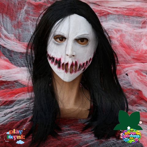 Mặt Nạ Halloween Tóc Bạc Máu - Mặt Nạ Hóa Trang Kinh Dị Dài Tóc Trắng Zombie Cho Tiệc Halloween, Trung Thu, Lễ Hội