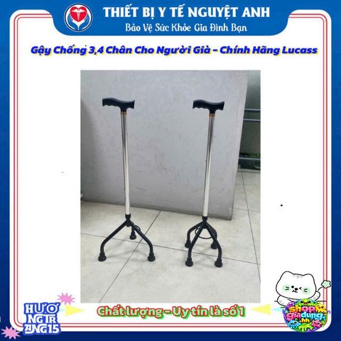 Gậy Chống Đỡ Lucass 4 Chân Inox Chất Lượng Cao - An Toàn Dành Cho Người Cao Tuổi, Phục Hồi Chức Năng, Hỗ Trợ Di Chuyển Ổn Định