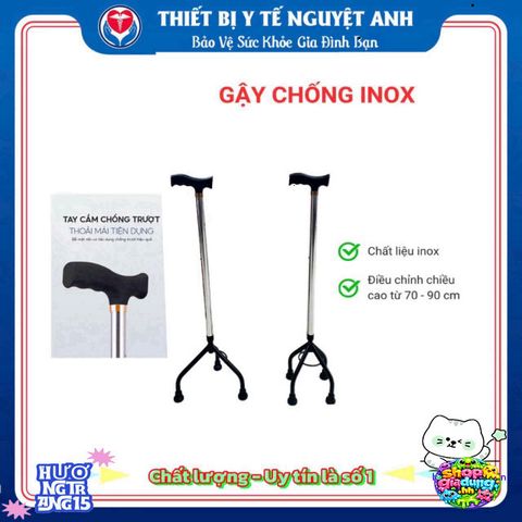 Gậy Chống Đỡ Lucass 4 Chân Inox Chất Lượng Cao - An Toàn Dành Cho Người Cao Tuổi, Phục Hồi Chức Năng, Hỗ Trợ Di Chuyển Ổn Định