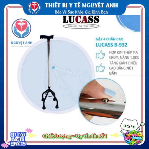 Gậy Chống Đỡ Lucass 4 Chân Inox Chất Lượng Cao - An Toàn Dành Cho Người Cao Tuổi, Phục Hồi Chức Năng, Hỗ Trợ Di Chuyển Ổn Định