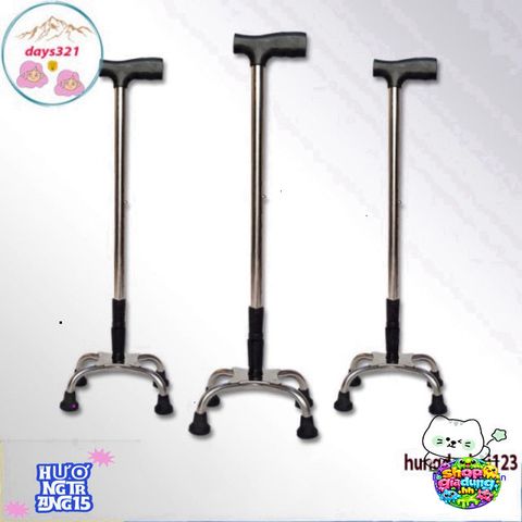 Gậy Đi Bộ 4 Chân Inox Điều Chỉnh Cao Thấp - Hỗ Trợ Người Già, Khuyết Tật An Toàn và Vững Chắc