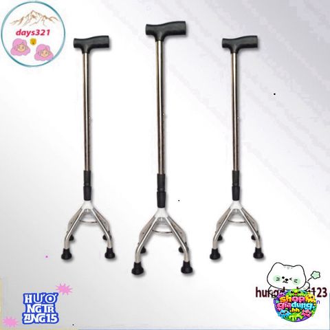 Gậy Đi Bộ 4 Chân Inox Điều Chỉnh Cao Thấp - Hỗ Trợ Người Già, Khuyết Tật An Toàn và Vững Chắc