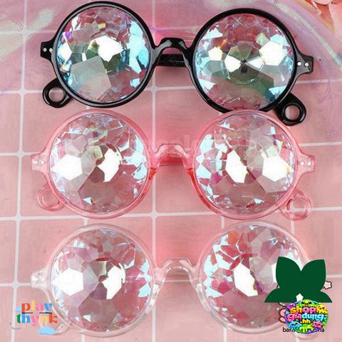 Kính Mát Vạn Hoa Tròn Unisex - Phong Cách Hiện Đại, Chất Liệu Nhựa Cao Cấp, Màu Đen Hồng Trong Suốt