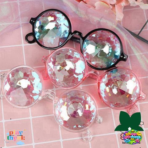 Kính Mát Vạn Hoa Tròn Unisex - Phong Cách Hiện Đại, Chất Liệu Nhựa Cao Cấp, Màu Đen Hồng Trong Suốt