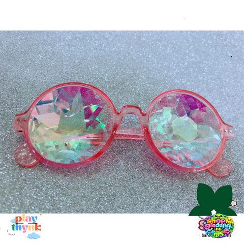 Kính Mát Vạn Hoa Tròn Unisex - Phong Cách Hiện Đại, Chất Liệu Nhựa Cao Cấp, Màu Đen Hồng Trong Suốt