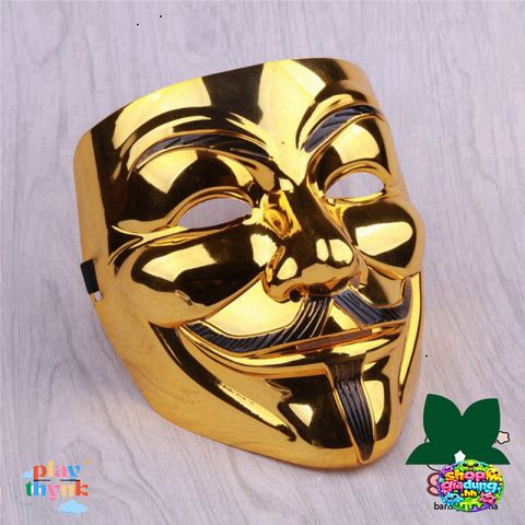 Mặt Nạ Vàng Bóng Anonymous 2023 - Mặt Nạ Hacker Độc Đáo, Chất Lượng Cao, Phù Hợp Cho Halloween & Fan Văn Hóa Phim Vendetta