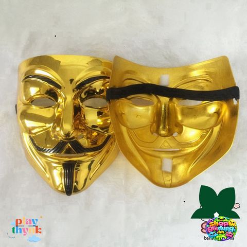 Mặt Nạ Vàng Bóng Anonymous 2023 - Mặt Nạ Hacker Độc Đáo, Chất Lượng Cao, Phù Hợp Cho Halloween & Fan Văn Hóa Phim Vendetta