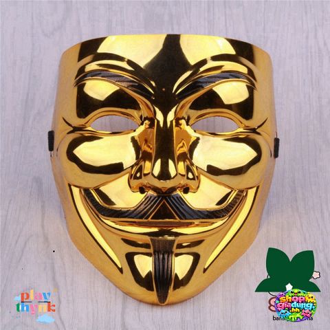 Mặt Nạ Vàng Bóng Anonymous 2023 - Mặt Nạ Hacker Độc Đáo, Chất Lượng Cao, Phù Hợp Cho Halloween & Fan Văn Hóa Phim Vendetta