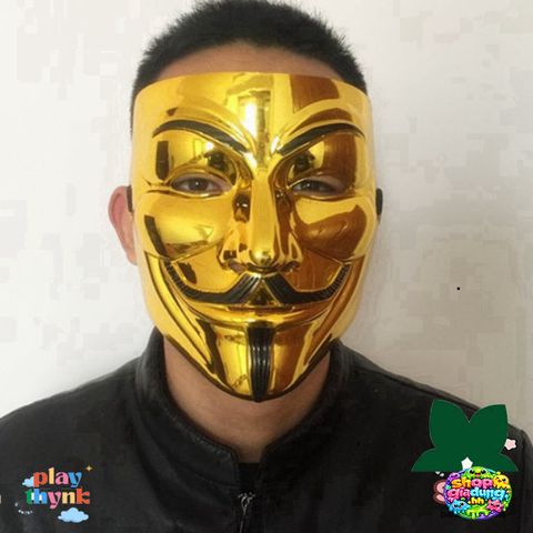 Mặt Nạ Vàng Bóng Anonymous 2023 - Mặt Nạ Hacker Độc Đáo, Chất Lượng Cao, Phù Hợp Cho Halloween & Fan Văn Hóa Phim Vendetta
