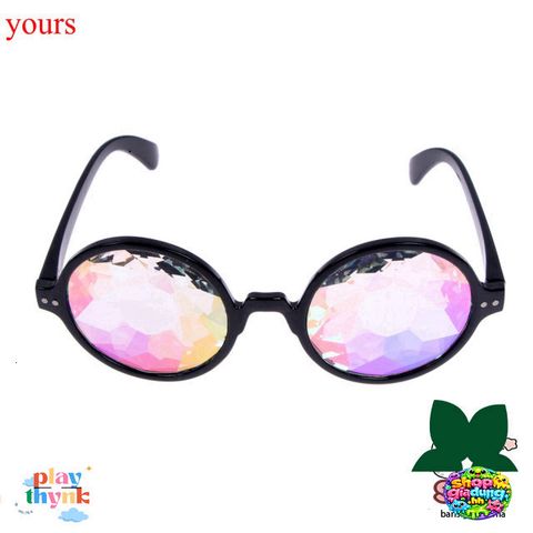 Kính Mắt Vạn Hoa Trong Suốt - Gọng Đen/Hồng, Phong Cách Tiệc Tùng và Halloween, Kính Ánh Cầu Vồng Thời Trang