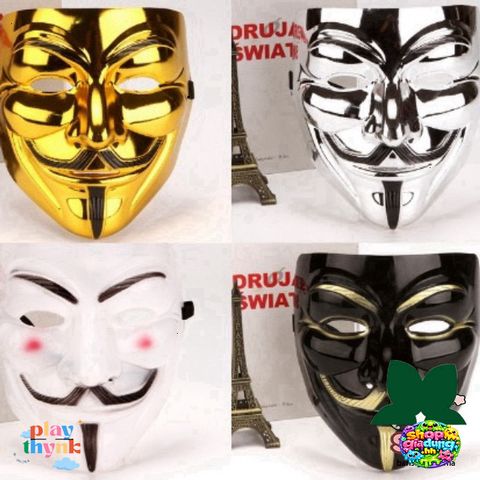Mặt Nạ Hacker Độc Đáo - Phụ Kiện Cosplay Halloween Vàng Bạc Đen Trắng - Giả Trang Anonymouse Chất Liệu Nhựa Dẻo