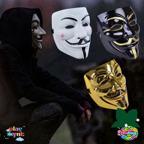 Mặt Nạ Hacker Độc Đáo - Phụ Kiện Cosplay Halloween Vàng Bạc Đen Trắng - Giả Trang Anonymouse Chất Liệu Nhựa Dẻo