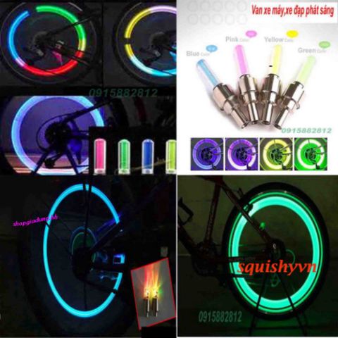 Bộ 2 Đèn Van Phát Sáng LED Cho Xe Đạp, Xe Máy, Ô Tô - Van Sáng Đẹp, Chống Nước, Pin Thay Thế, Tiết Kiệm Năng Lượng