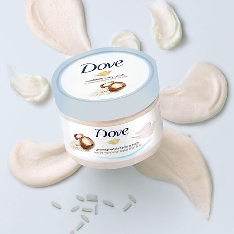 Tẩy Tế Bào Chết Dove Creme Dusch Peeling Macca và Sữa Gạo 225ml - Sản phẩm Giúp Làm Sạch và Dưỡng Da Mềm Mại, Chính Hãng