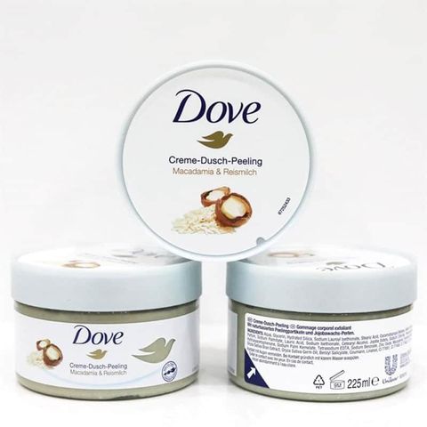 Tẩy Tế Bào Chết Dove Creme Dusch Peeling Macca và Sữa Gạo 225ml - Sản phẩm Giúp Làm Sạch và Dưỡng Da Mềm Mại, Chính Hãng