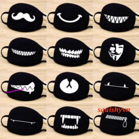 Khẩu Trang Chống Bụi Cotton Đen In Hình EXO, BTS, Hacker, Ngôi Sao - Phong Cách Thời Trang Cho Nam Nữ