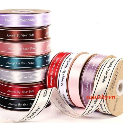 Cuộn Duy Băng In Chữ 2,5cm Dài 50m - Duy Băng Vải Lụa Thời Thượng Dùng Làm Nơ, Gói Quà, Trang Trí Hộp Hoa