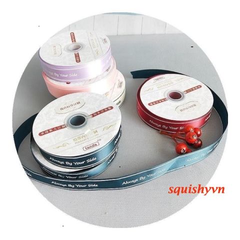 Cuộn Duy Băng In Chữ 2,5cm Dài 50m - Duy Băng Vải Lụa Thời Thượng Dùng Làm Nơ, Gói Quà, Trang Trí Hộp Hoa