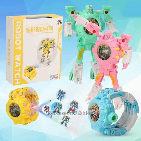 Đồng Hồ Đeo Tay Robot Biến Hình - Đồng Hồ Kỹ Thuật Số và Đồ Chơi Chiếu Hình Dành Cho Bé Trai Từ 3-12 Tuổi