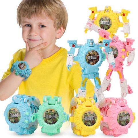 Đồng Hồ Đeo Tay Robot Biến Hình - Đồng Hồ Kỹ Thuật Số và Đồ Chơi Chiếu Hình Dành Cho Bé Trai Từ 3-12 Tuổi