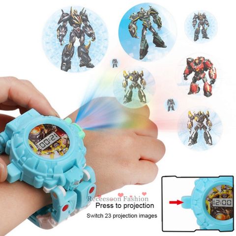 Đồng Hồ Đeo Tay Robot Biến Hình - Đồng Hồ Kỹ Thuật Số và Đồ Chơi Chiếu Hình Dành Cho Bé Trai Từ 3-12 Tuổi