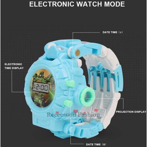 Đồng Hồ Đeo Tay Robot Biến Hình - Đồng Hồ Kỹ Thuật Số và Đồ Chơi Chiếu Hình Dành Cho Bé Trai Từ 3-12 Tuổi
