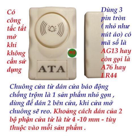 Bộ 2 Chuông Cửa Từ Báo Động Chống Trộm ATA AT-007 - Thiết Bị An Ninh Gia Đình, Bảo Hành 12 Tháng, Âm Thanh 105dB