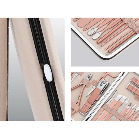 Bộ Cắt Móng Tay 18 Món Tiện Dụng - Dụng Cụ Chăm Sóc Móng Cao Cấp Hồng Sang Trọng, Gọn Nhẹ, Thời Trang