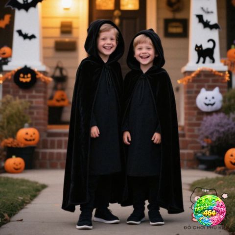 Áo Choàng Halloween Phù Thủy Đen - Polyester An Toàn, Giao Hàng Nhanh, Cosplay & Tiệc Tùng - 4 Kích Cỡ 131-192cm