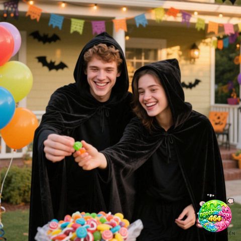 Áo Choàng Halloween Phù Thủy Đen - Polyester An Toàn, Giao Hàng Nhanh, Cosplay & Tiệc Tùng - 4 Kích Cỡ 131-192cm