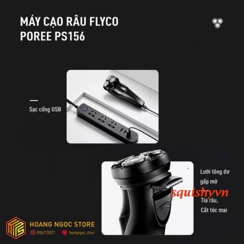 Máy Cạo Râu Flyco Poree PS156 - Tông Đơ Chống Nước, 3 Đầu Cạo, Pin Bền, Thích Hợp Cạo Khô và Ướt, Quà Tặng Nam Ấm Áp