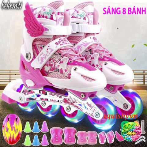 Giày Patin Trẻ Em 2 Lần Sáng Cao Cấp - Khung Kim Loại, Bánh Chạy Bền, Tặng 20 Món Bảo Hộ & Phụ Kiện - Giày Trượt Thể Thao Cho Bé
