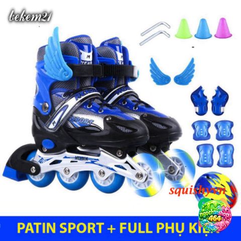 Giày Patin Trẻ Em 2 Lần Sáng Cao Cấp - Khung Kim Loại, Bánh Chạy Bền, Tặng 20 Món Bảo Hộ & Phụ Kiện - Giày Trượt Thể Thao Cho Bé