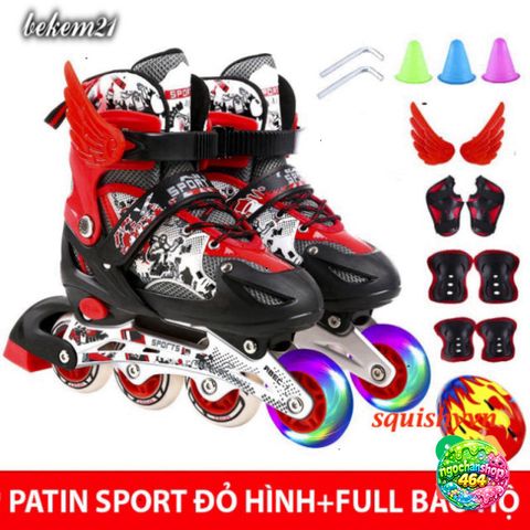 Giày Patin Trẻ Em 2 Lần Sáng Cao Cấp - Khung Kim Loại, Bánh Chạy Bền, Tặng 20 Món Bảo Hộ & Phụ Kiện - Giày Trượt Thể Thao Cho Bé