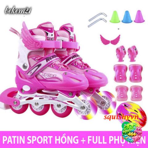Giày Patin Trẻ Em 2 Lần Sáng Cao Cấp - Khung Kim Loại, Bánh Chạy Bền, Tặng 20 Món Bảo Hộ & Phụ Kiện - Giày Trượt Thể Thao Cho Bé