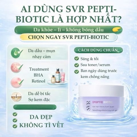 Kem Dưỡng SVR Pepti-Biotic 50ml - Kem Dưỡng Phục Hồi Da, Cấp Ẩm, Thích Hợp Cho Da Nhạy Cảm, Chăm Sóc Da Hằng Ngày