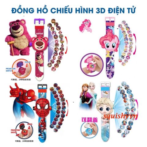Đồng Hồ Điện Tử 3D Cho Trẻ Em - 24 Hình Hoạt Hình Đáng Yêu Như Elsa, Người Nhện, Siêu Nhân, Quà Tặng Sáng Tạo Cho Bé