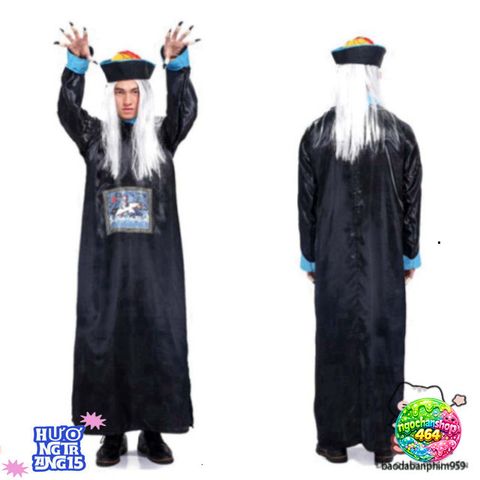 Bộ Trang Phục Cương Thi Thầy Pháp Sư Halloween - Áo Khoác, Mũ Đuôi Sam & Móng Tay Giả - Lễ Hội Hóa Trang Độc Đáo