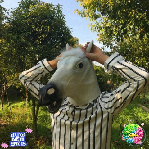 Mặt Nạ Đầu Ngựa Trắng - Phụ Kiện Hóa Trang Đặc Biệt Halloween, Cosplay Độc Đáo, Chất Liệu Latex An Toàn