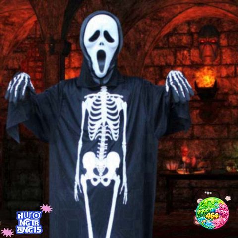 Áo Choàng Halloween Hình Bộ Xương Đầu Lâu, Dơi & Ma Cà Rồng - Trang Phục Hóa Trang Độc Đáo Cho Tiệc Hóa Trang