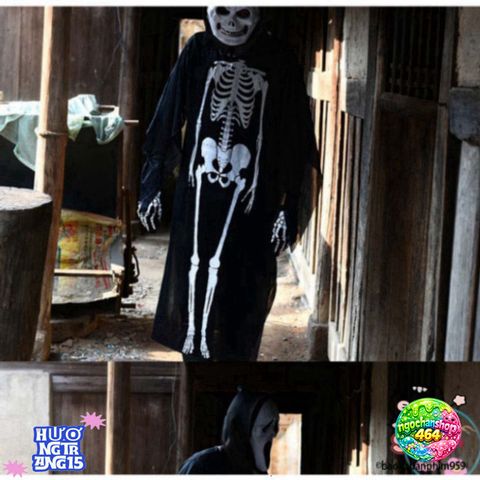 Áo Choàng Halloween Hình Bộ Xương Đầu Lâu, Dơi & Ma Cà Rồng - Trang Phục Hóa Trang Độc Đáo Cho Tiệc Hóa Trang