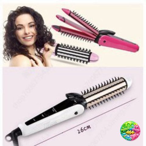Lược Điện Nova 3 Trong 1 Đa Năng - Uốn, Sấy, Làm Xoăn Tóc Tại Nhà, Dễ Sử Dụng, An Toàn Cho Tóc, Màu Hồng/Trắng